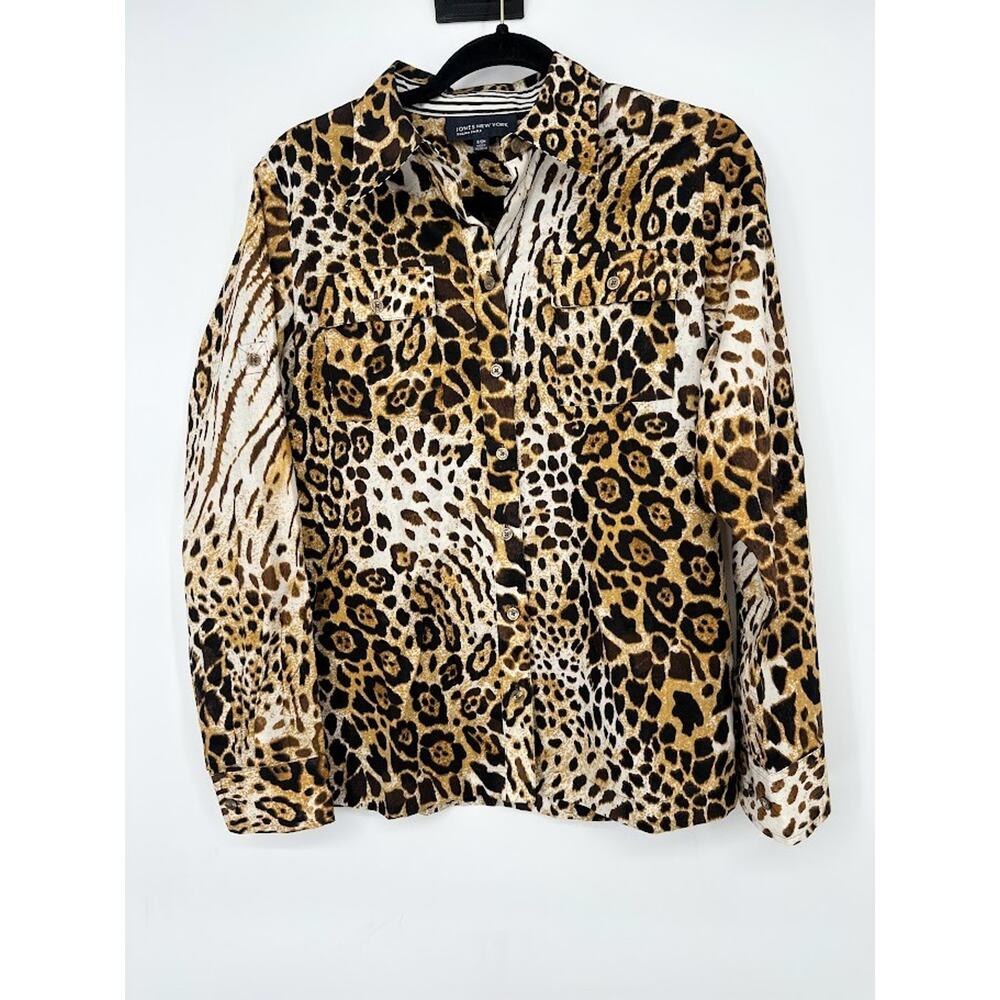 Jones New York Button Top Animal Print Size Small Office Career Modern‎ Chic